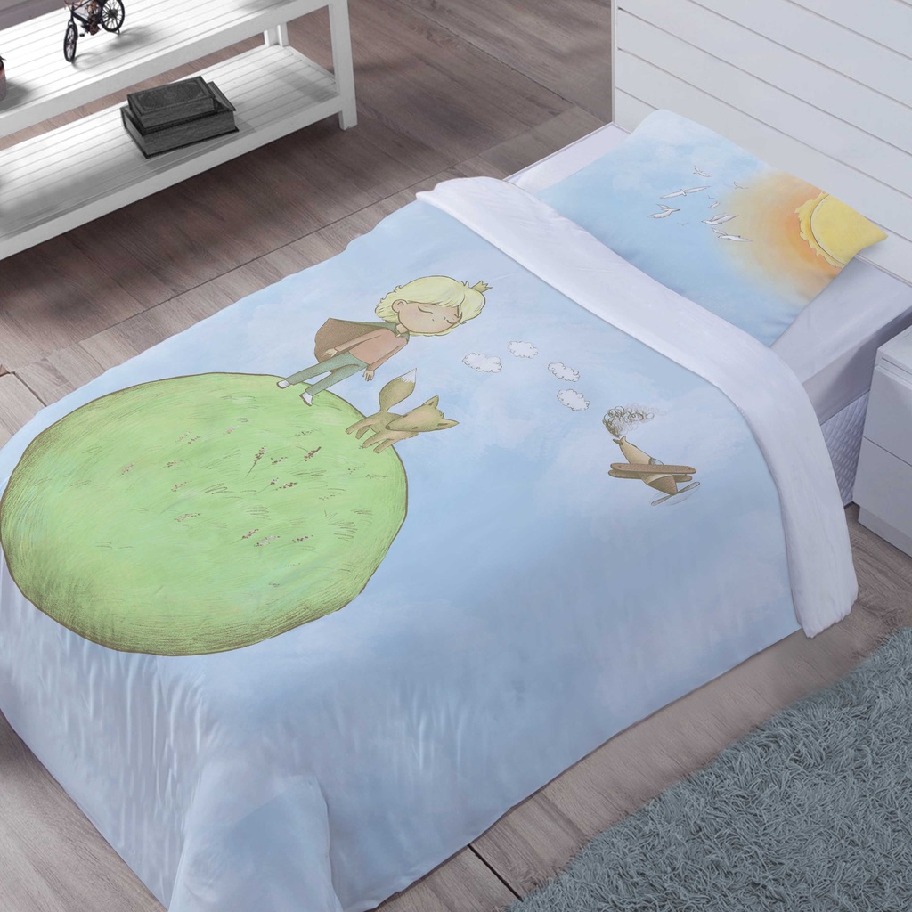 Edredom Infantil + Fronha Kit Solteiro Pequeno Príncipe 100% Algodão - E415