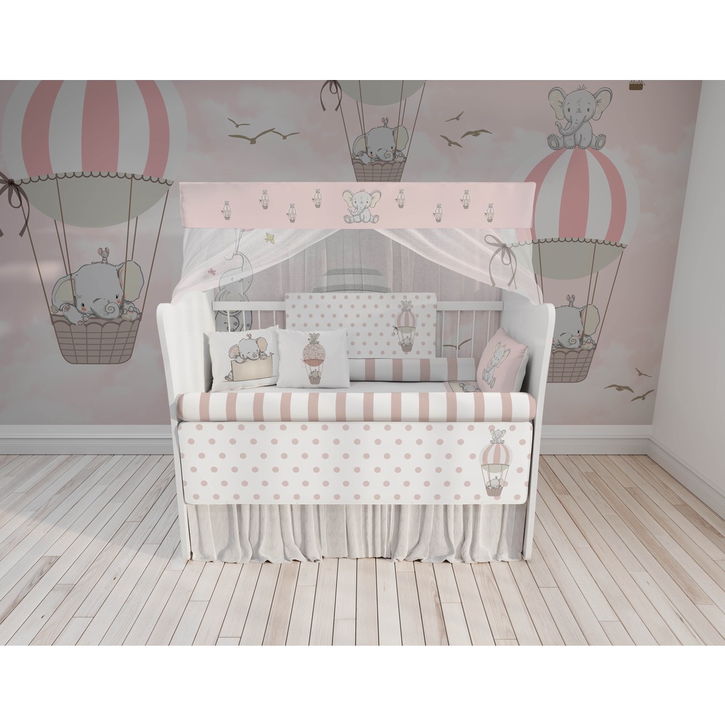 kit berço balão safári elefantinha rosa para quarto de bebê Enxoval Completo KT30R