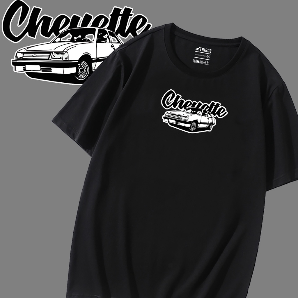 Camiseta Masculina preta de algodão Chevette Carro