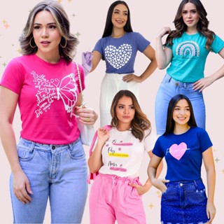 Kit 3 T-shirt Feminina / Camiseta / Baby Look / Estampada / verão / Inverno 100% algodão fio 30.1