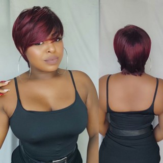 Peruca lace Wig fibra orgânica estilo pixie cor marsala
