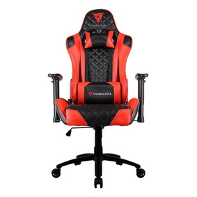 Cadeira De Escritório Thunderx3 Tgc12 Gamer Ergonômica Preta E Vermelha Com Estofado De Couro Sintético