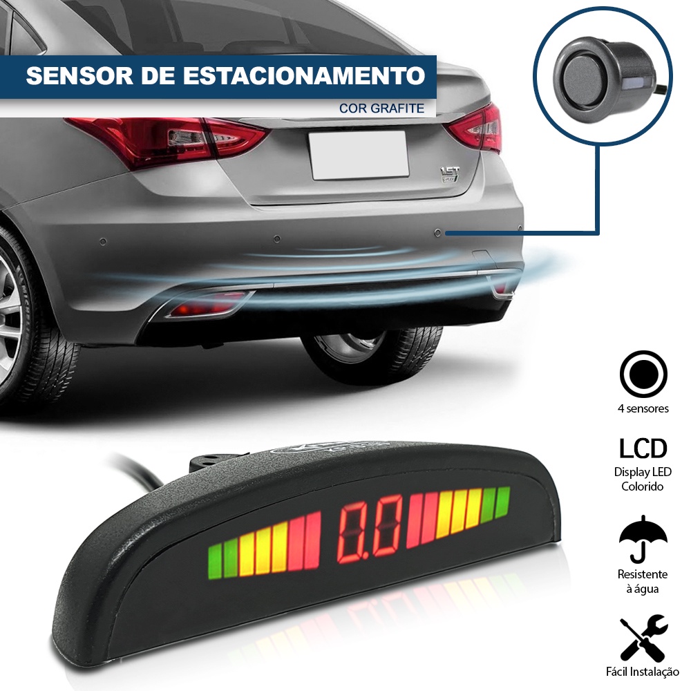 Sensor de Ré Estacionamento Cinza Escuro Grafite Chumbo Aviso Sonoro Fiat Palio G3 2004 2005 2006 2007 2008 2009