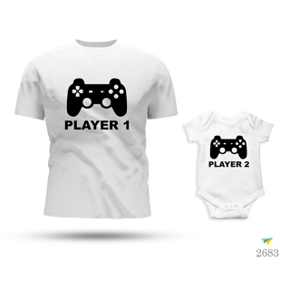 Kit Tal Pai Tal Filho Body e Camiseta Player 1 Player 2 Branco/Cinza Mescla em Oferta na Shopee