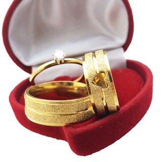 Par de Alianças Casamento Noivado Com Coração Anatômicas + Anel Solitário Aço Inox Banhado