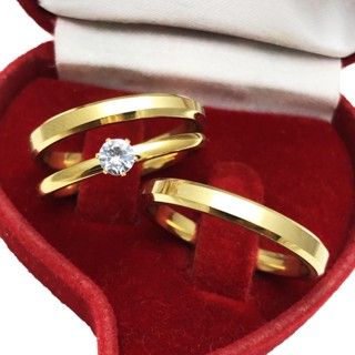 Par Alianças Casamento Noivado 3mm Lisa Polida Aço Inox Banhado Com Anel Solitário