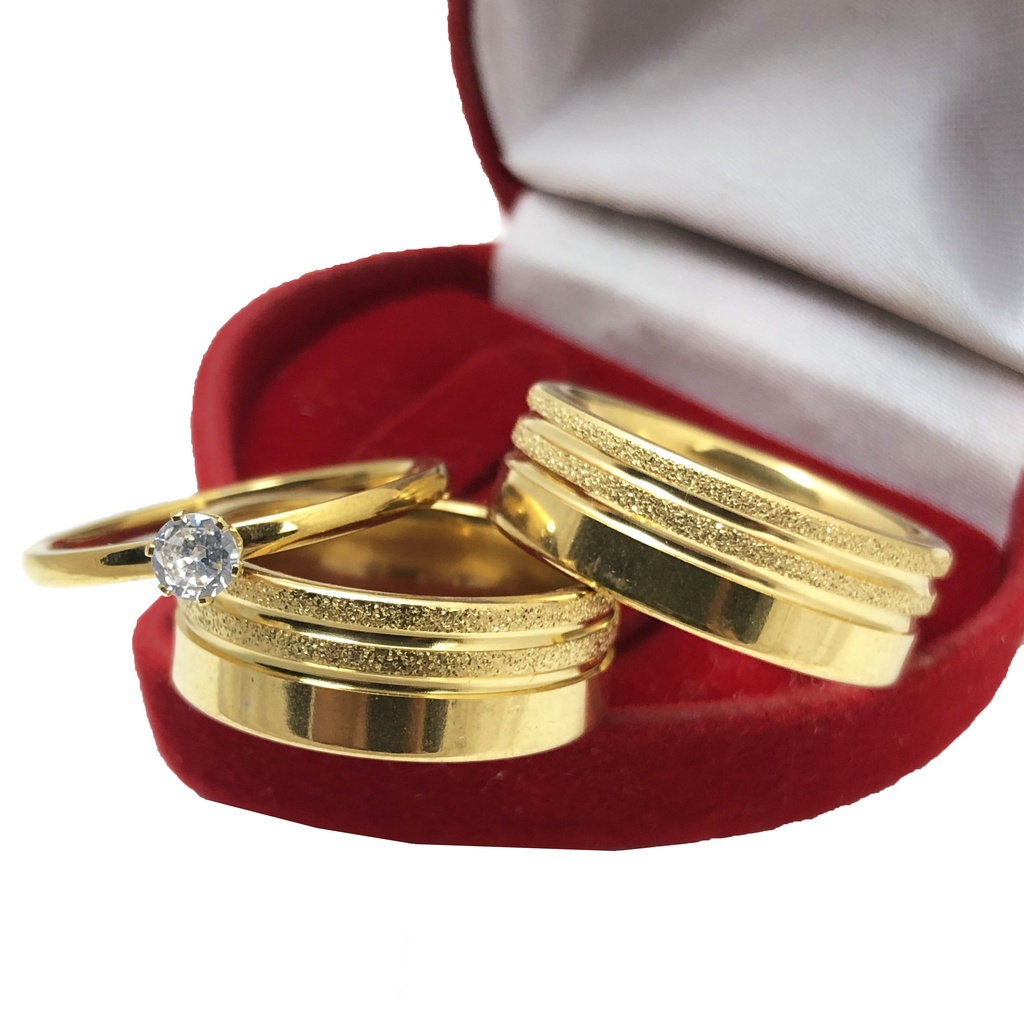 Par de Alianças Noivado Bodas Dourada Aço 8mm + Anel Aparador
