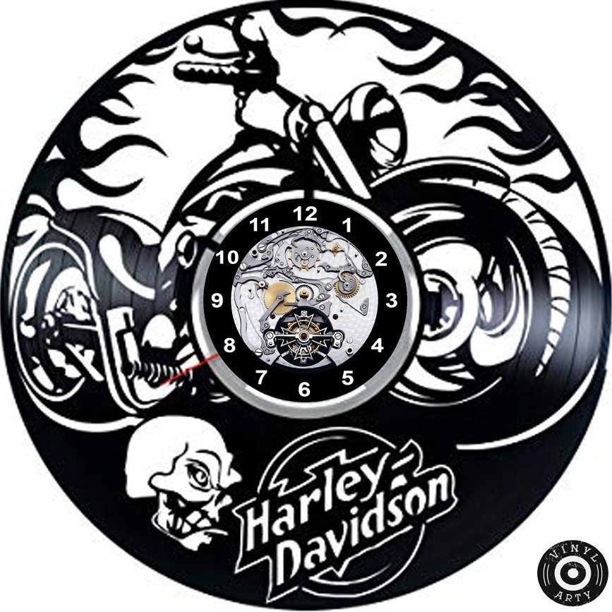 Relógio  de parede Harley-Davidson - Feito em disco De Vinil Real - Disco de vinil cortado - Harley Davidson