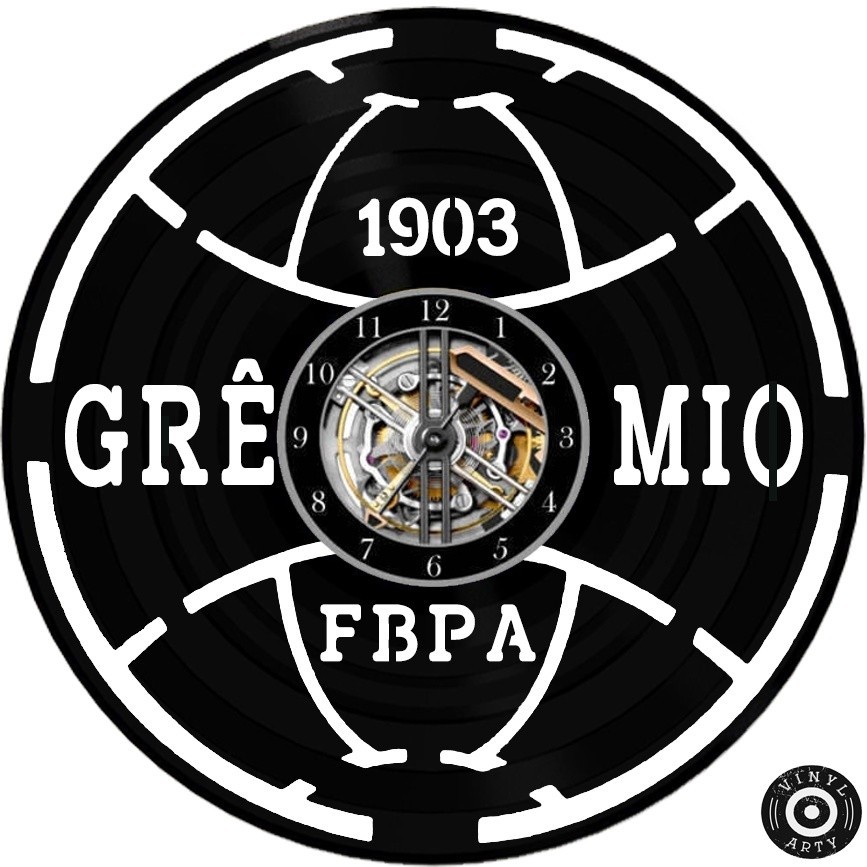 Relógio  de parede Grêmio - Feito em disco De Vinil Real - Disco de vinil cortado