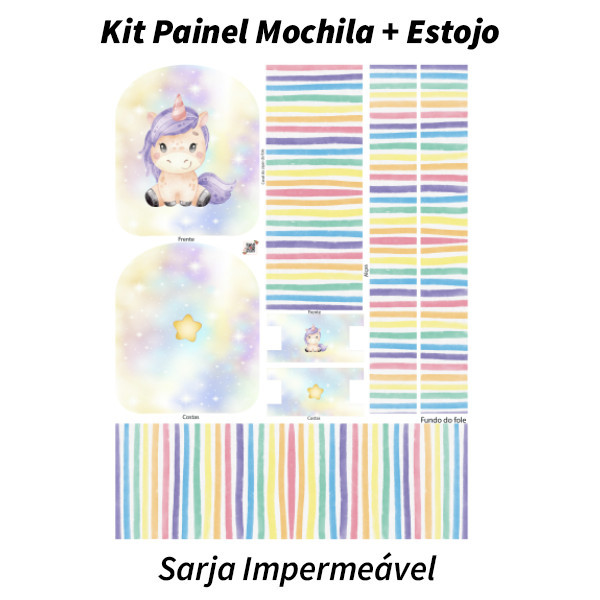 Sarja Impermeável Painel + Estojo Bebê Unicórnio Arco Íris Painel Escola Lançamento Resistente