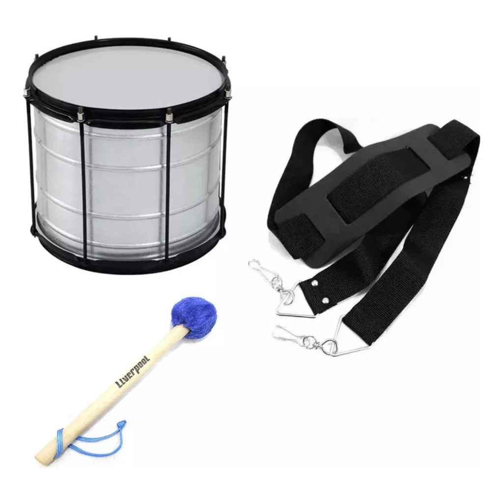 Kit Surdo Batuka Talabarte 2 Ganchos Baqueta Maçaneta Azul
