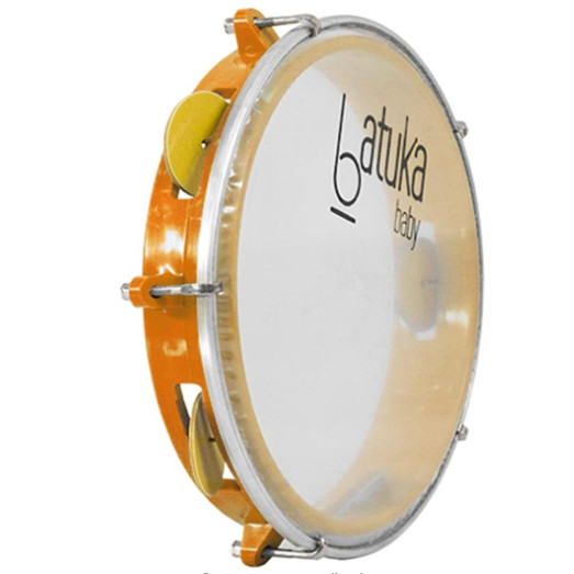 Pandeiro 8" Batuka Baby ABS Laranja 5 Afinações, Platinelas ABS, Pele Cristal Modelo 60046LR