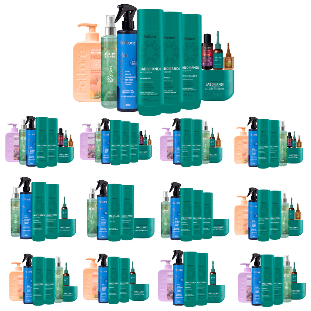 Kit Jaborandi Fattore Linha Completa com Defrizante + Tônico + Hidratante + Body Splash