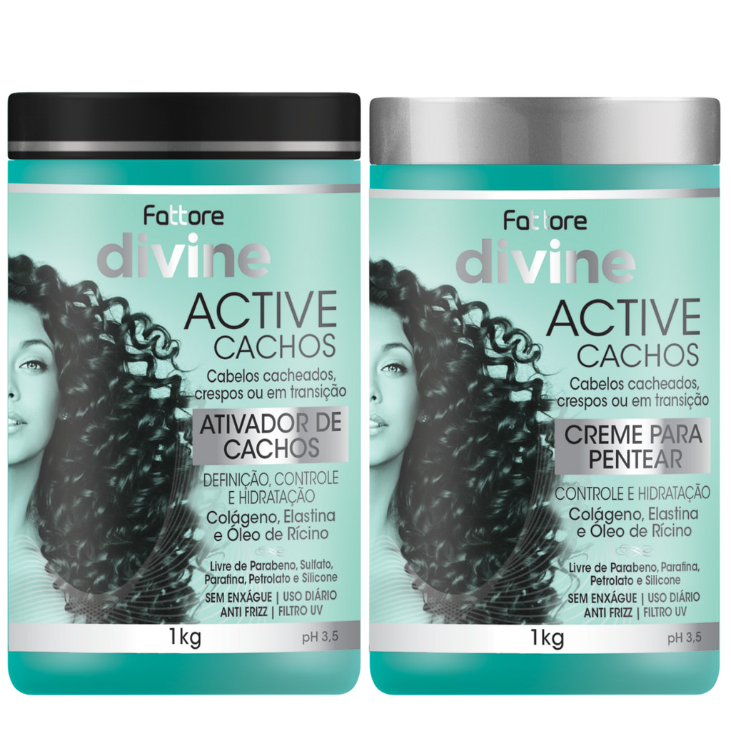 Kit Ativador de Cachos e Creme de Pentear Active Cachos Fattore 1000g Hidratação e Controle