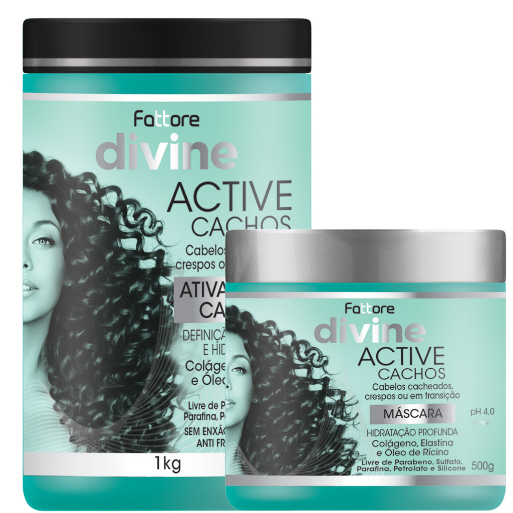 Kit Ativador de Cachos e Máscara Fattore Divine Active Cachos Hidratação e Controle
