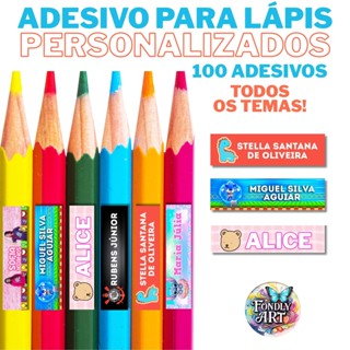 100 Etiqueta escolar para lápis / canetas / cola - Kit com 100 unidades - Qualquer tema 4x1cm em Oferta na Shopee