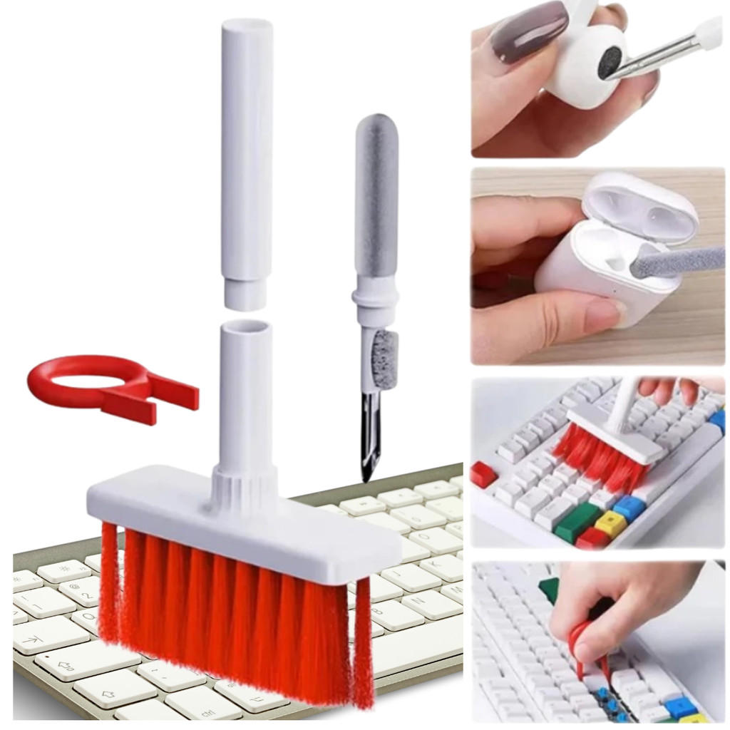 Escova De Limpeza Para Teclado Fone De Ouvido Puxador De Teclas 5 em 1 Cerdas Macias