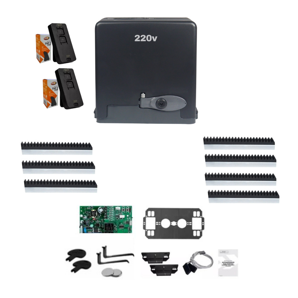 Motor 220V Portao Automatico Casa Residencia 400kg+2 controles+3,5M cremalheira - Dz Stark Home PPA