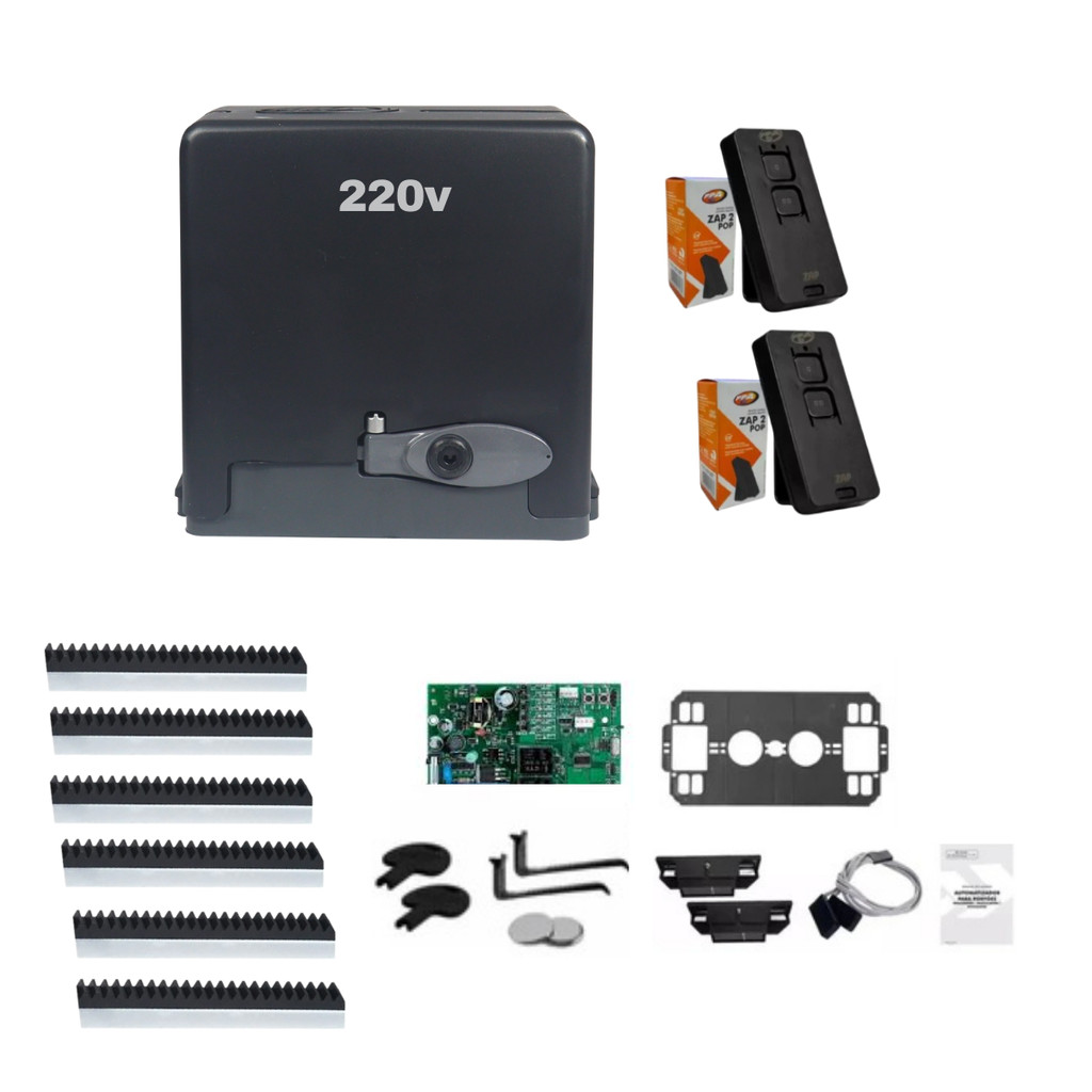 Kit Motor 220V Portao Automatico Casa Deslizante+3M Cremalheira+2 Controles -PPA Dz Stark Home 400