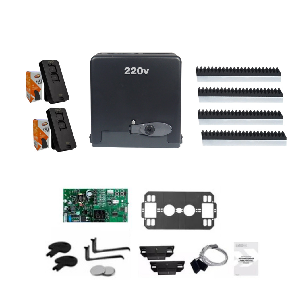 Kit Motor 220V Portao Automatico Casa Deslizante+2M Cremalheira+2 Controle - PPA Dz Stark Home 400