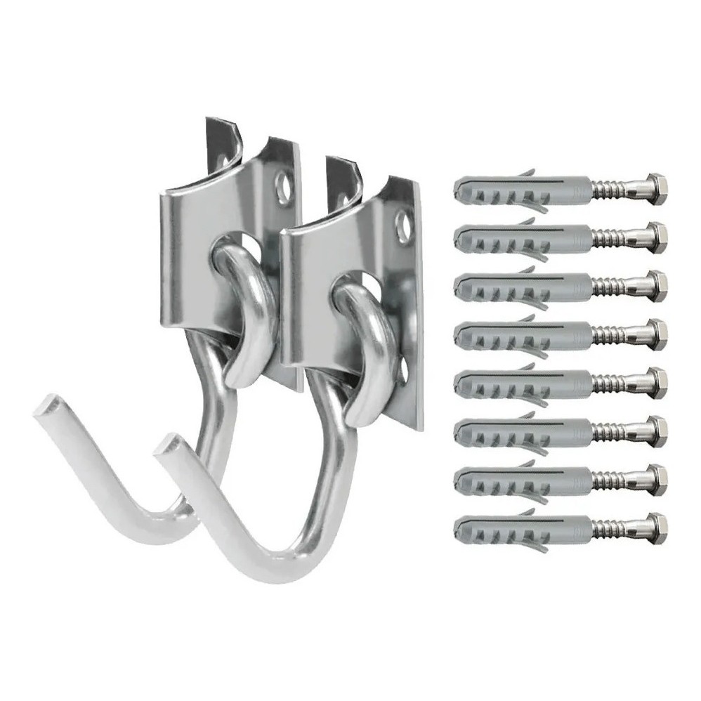 Kit Gancho De Rede Reforçado Aço Cromado Com 8 Parafusos E Buchas Suporta até 250 Kg