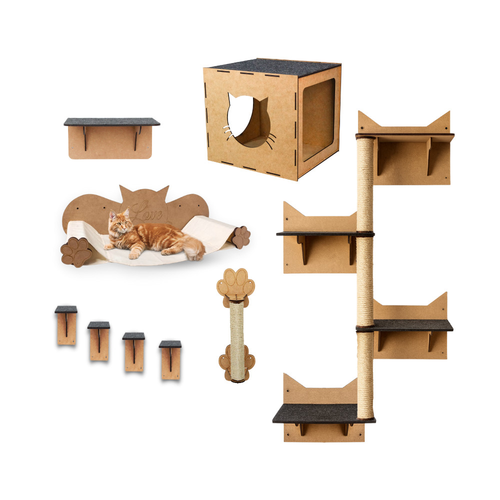Melhor Playground para Gatos 9 Pçs Escalada Prateleiras Nicho  Rede Escadinha Circuito com Carpete