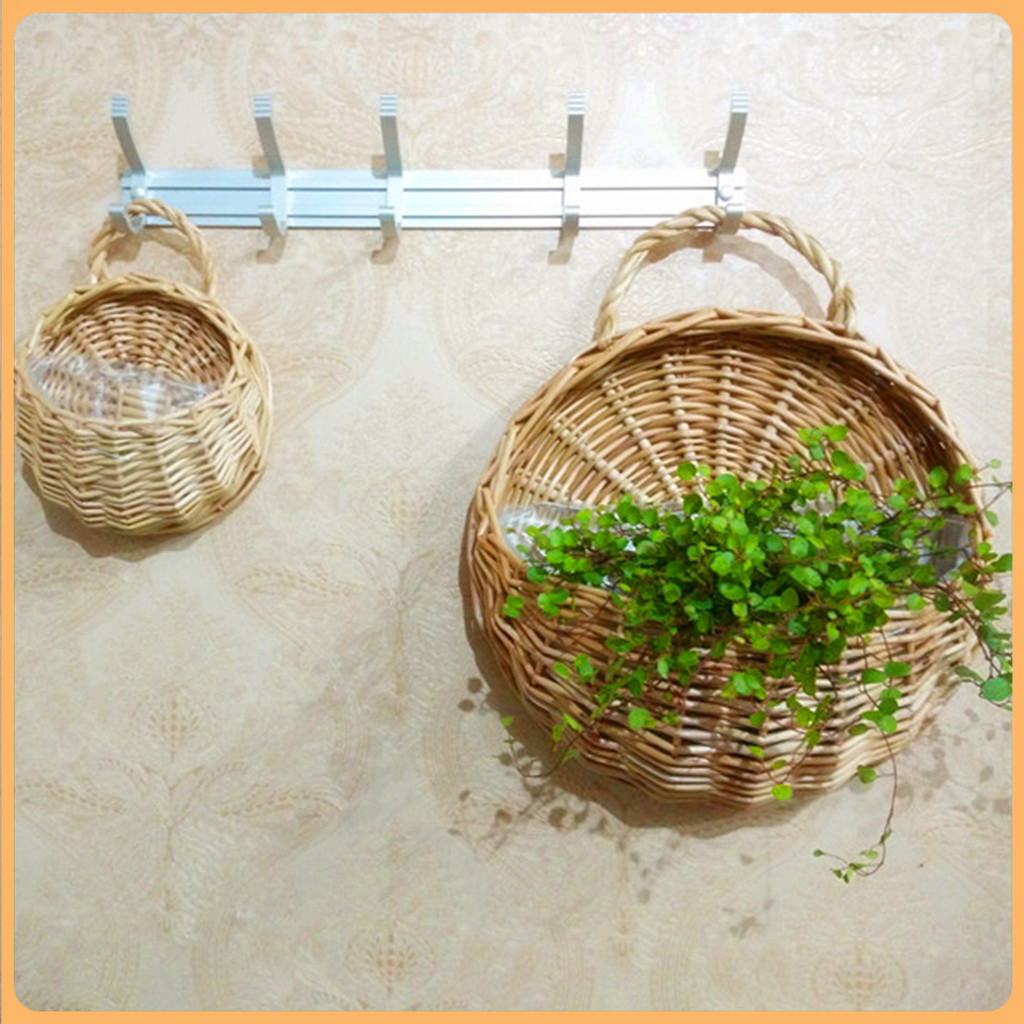 de ♡ 1 Conjunto Cesta de Plantas Tecelagem Artesanal Multi-Função Rattan Parede Cerca Pendurado Pote Titular Para Jardim
