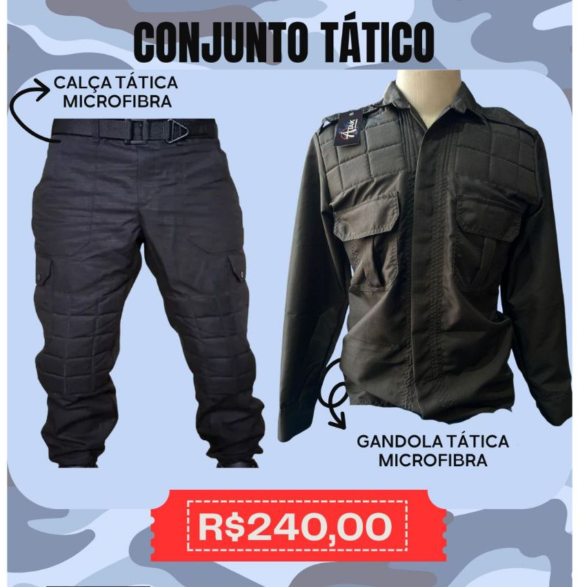 Conjunto Tático Preto Calça Preta + Gandola Tática Acolchoada em Oferta na Shopee