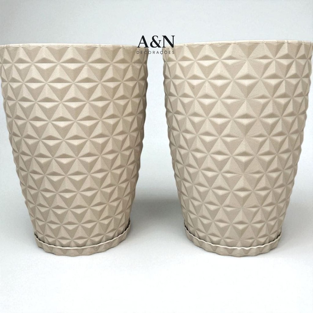 Kit 2 Vasos Grande Coluna Diamante G 50x37 3D Para Plantas Ou Flores Em Polietileno