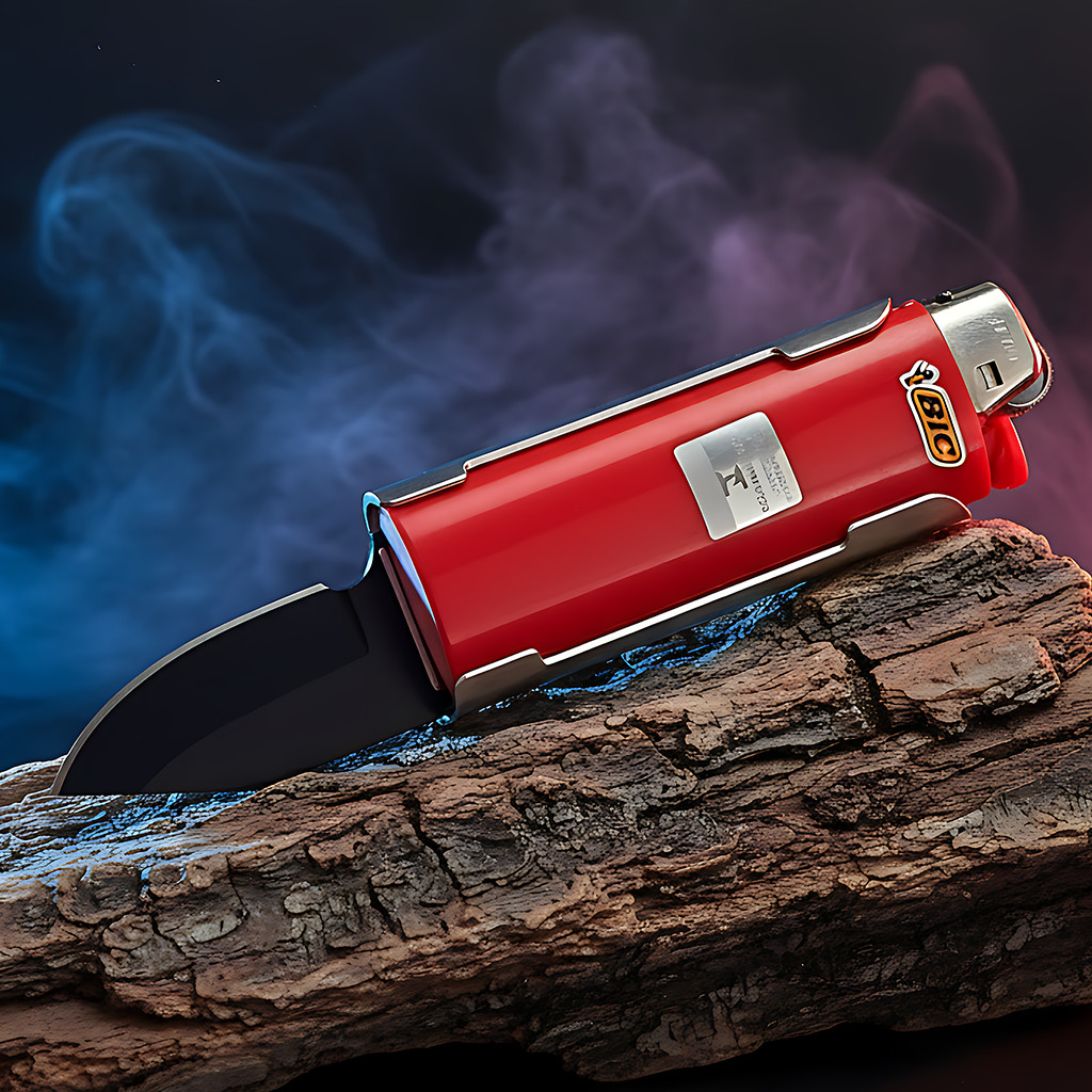 Canivete Mini Porta Isqueiro Semi-automático Com Trava Liner Lock Com Clip De Bolso e Abridor