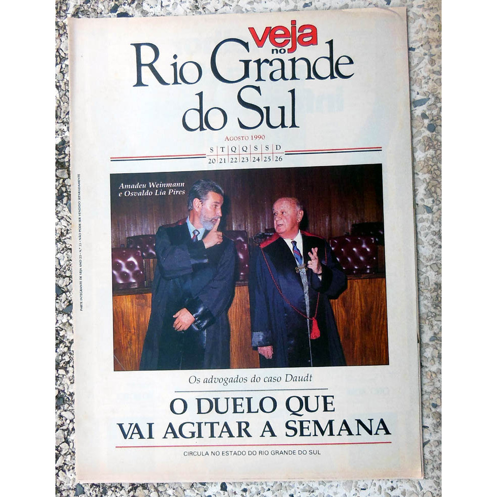 Revista Veja Rio Grande do Sul 20 Agosto 1990 - Caso Daut - Amadeu Weinmann Osvaldo Lia Pires