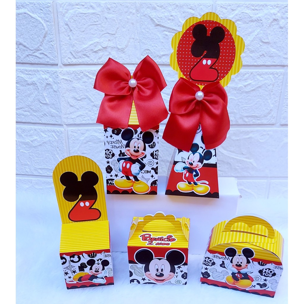 KIT FESTA PERSONALIZADA MICKEY| Lembrancinhas | Caixinhas para Festa de Aniversário |PEGUE E MONTE