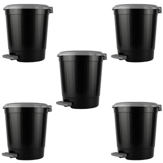 Kit 5 Lixeira com pedal Cozinha Banheiro Escritório 7 litros Preta