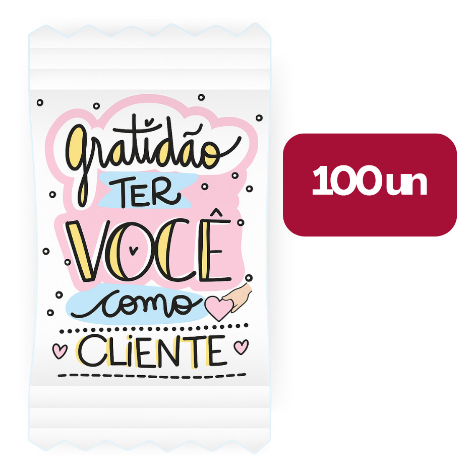 100 Bala Personalizada "Gratidao Ter Voce como Cliente" - Envio Imediato em Oferta na Shopee