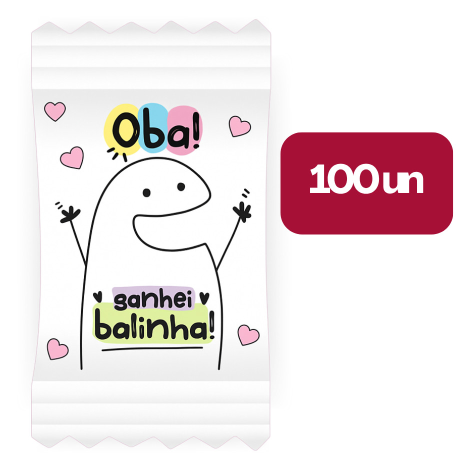 100 Bala Personalizada - OBA GANHEI BALINHA - Envio Imediato