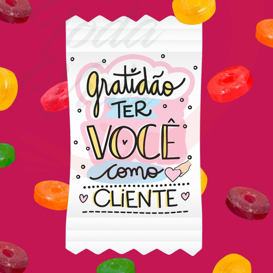 50 Balas Personalizada "Gratidao Ter Voce como Cliente" - Envio Imediato em Oferta na Shopee