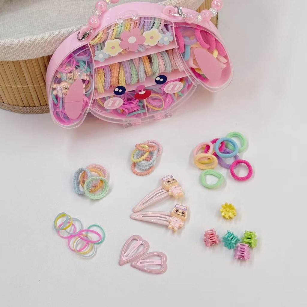 Maleta Organizadora Infantil 300 Unidades Menina Elásticos Xuxinhas Presilhas Bebê Menina Cabelo aleatório