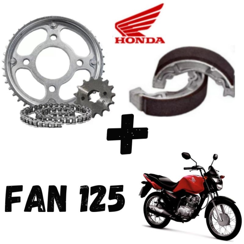Kit Relação/Transmissão/Tração + Patins (Lona) De Freio FAN 125 2009 à 2017 em Oferta na Shopee