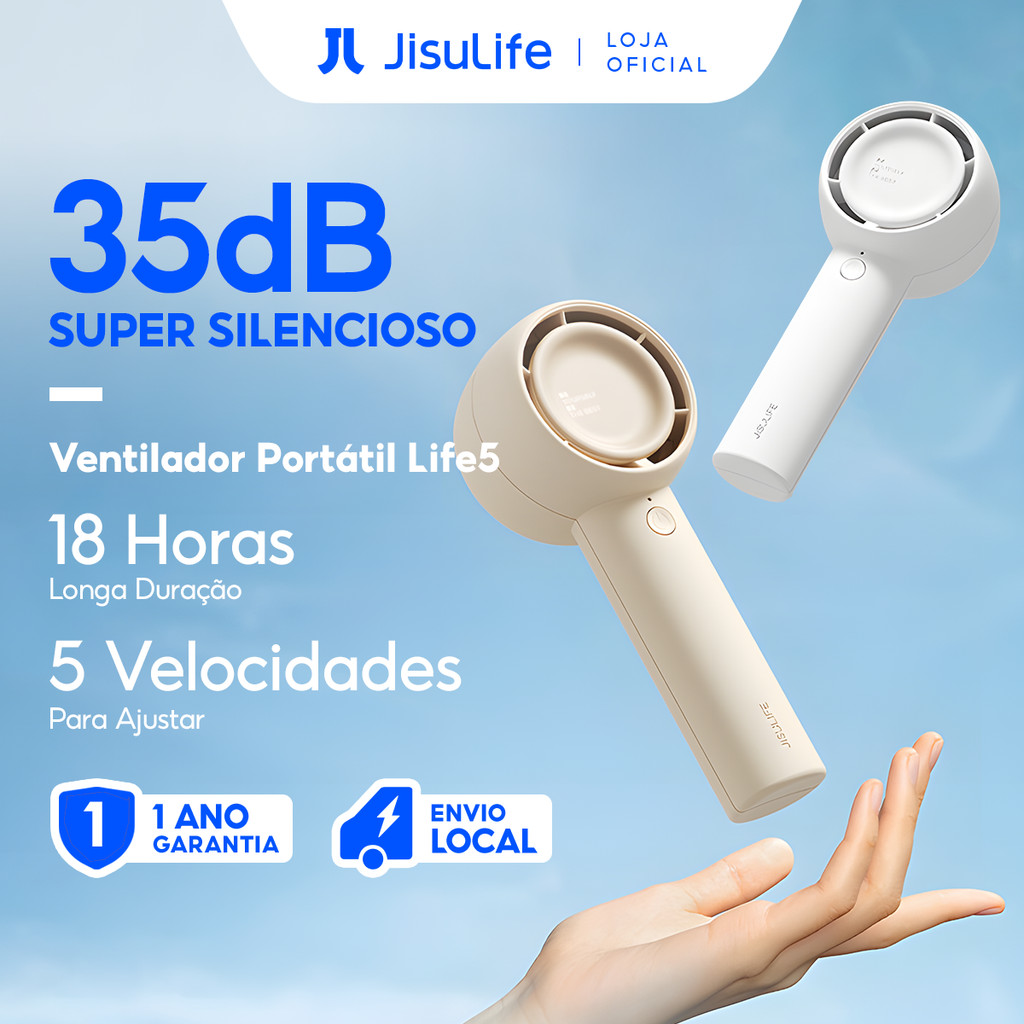JISULIFE Mini Ventilador Portátil Turbo 16h Recarregável Silencioso 4500mAh 5 Velocidades (Life 5) em Oferta na Shopee