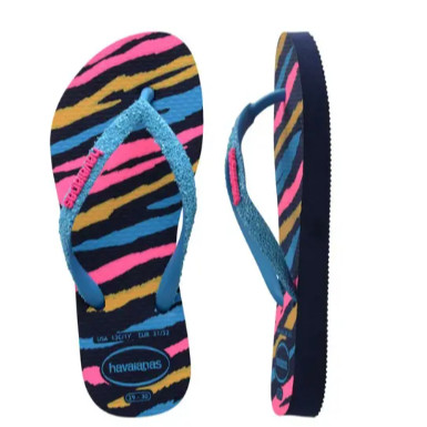 Chinelo Havaianas Infantil Menina Slim Azul Marinho Com Glitter Numeração 29/30