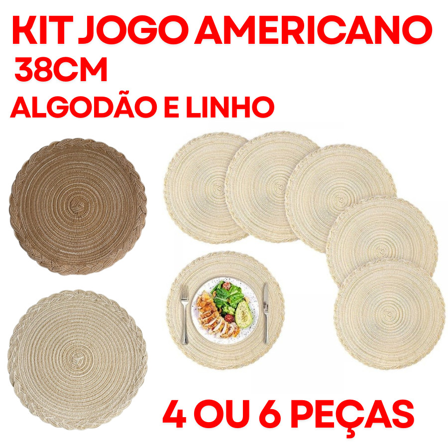 Kit 4 Ou 6 Peças Jogo Americano 38Cm Elegante Para Mesa Posta Em Algodão E Linho Descanso De Mesa