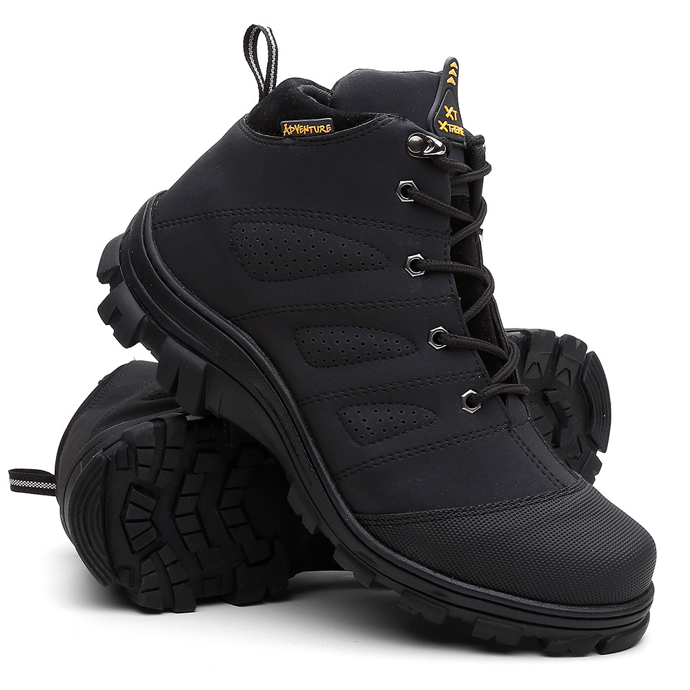 Bota tenis couro adventure masculino cano médio costurado trabalho legítimo reforçado