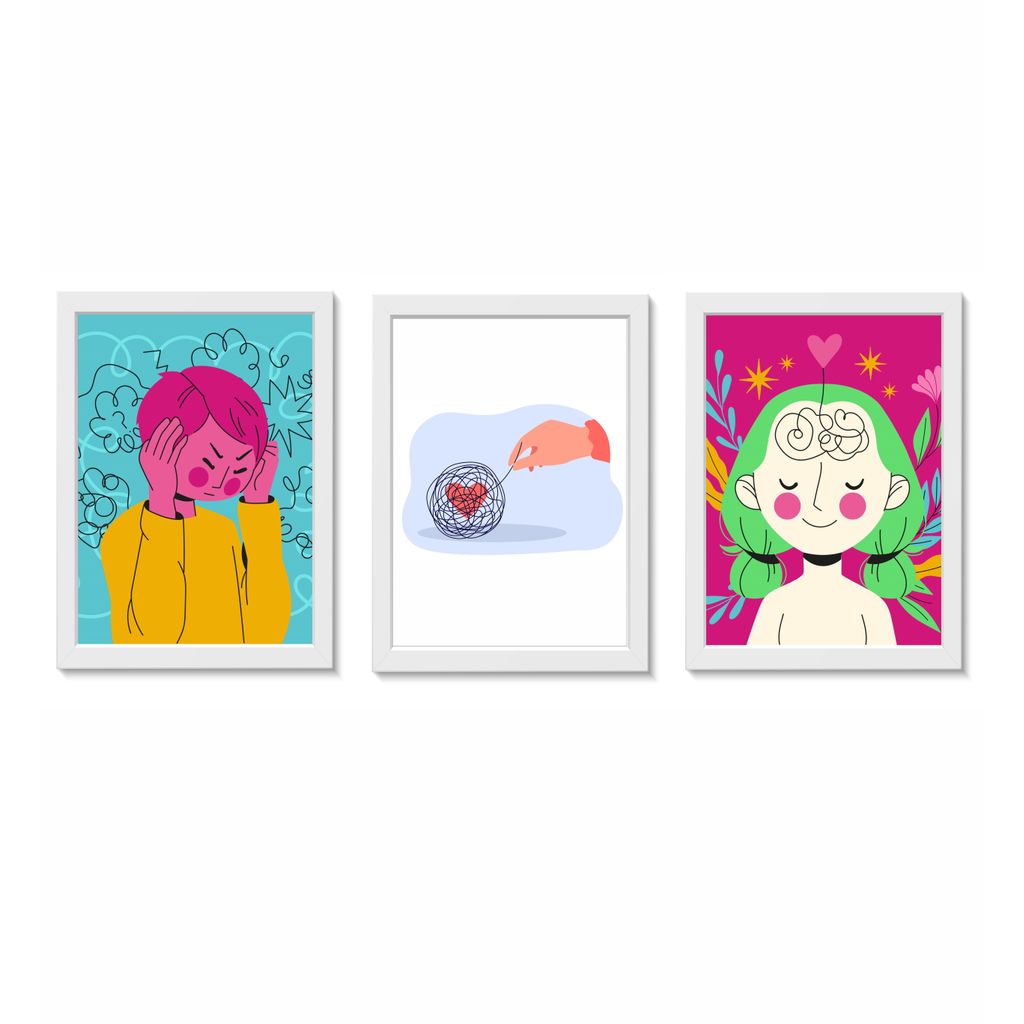Kit 3 Quadros Decorativos Psicologia Infantil Psicanálise Ludoterapia Decoração Consultório  Molduras 20x30cm Madeira