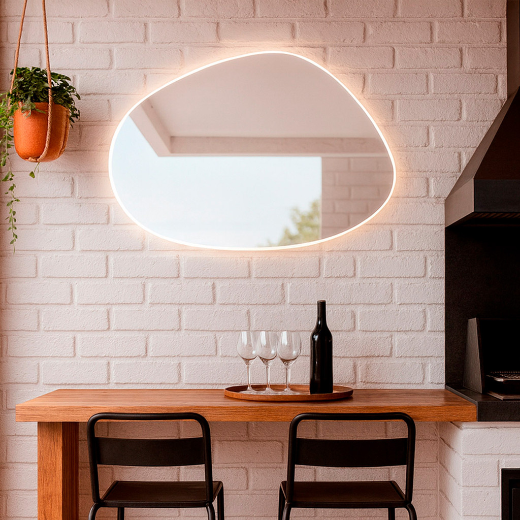 Espelho Decorativo com Led Orgânico Lapidado de Parede Para Sala Quarta Banheiro 55x75 Mod. Nuvem em Oferta na Shopee