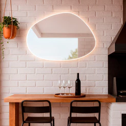 Espelho Decorativo com Led Orgânico Lapidado de Parede Para Sala Quarta Banheiro 55x75 Mod. Nuvem