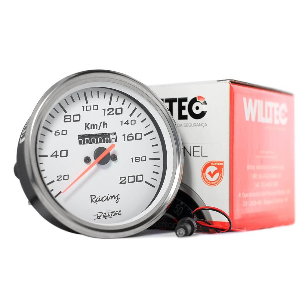 Velocimetro Mecanico Painel 110mm 0-200 Km/h Branco Willtec
