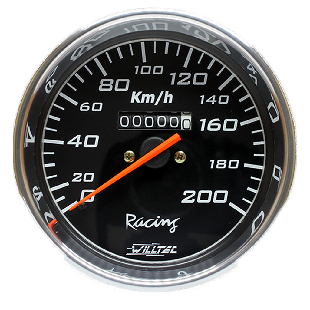 Velocímetro Mecânico 0-200 Km/h - W=0,5 100mm Preto Racing