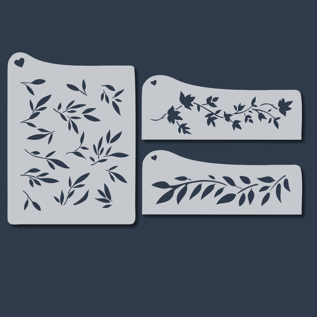 Kit 3 Stencil Folhas Floral Molde Pintura para Tecido, Pano de Prato, Mdf, Madeira, Artesanato, Diy