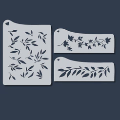 Kit 3 Stencil Folhas Floral Molde Pintura para Tecido, Pano de Prato, Mdf, Madeira, Artesanato, Diy