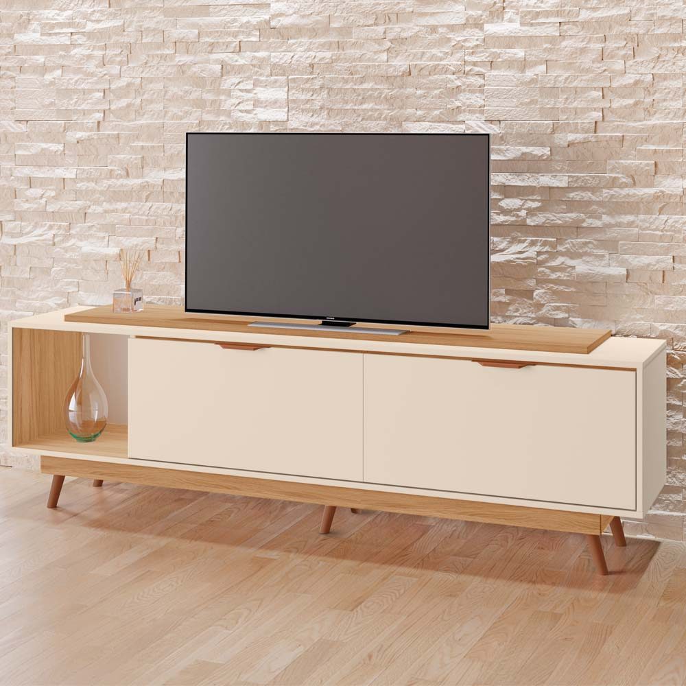 Rack Poliana 100% MDF Tuboarte 2 Portas 1 Nicho e Pés Estilo Retrô em Oferta na Shopee